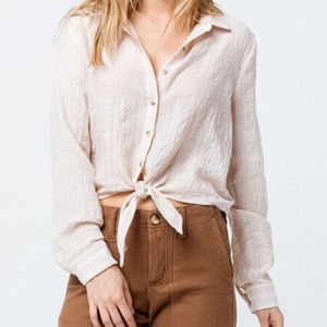 Francesca’s Collection Good Luck Gem Button Up Tie Front Blouse Size Small